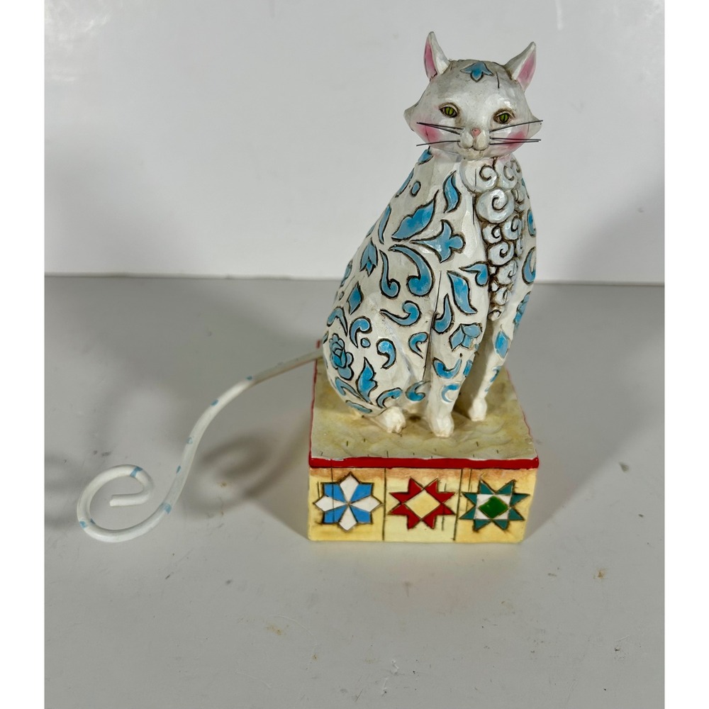 Jim Shore Heartwood Creek Evangaline Cat Figurine 4004864 Blue White 2005 Enesco